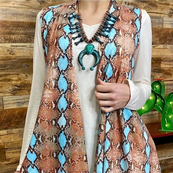 Blue Turquoise Snake Print Vest - Picture 1 of 2